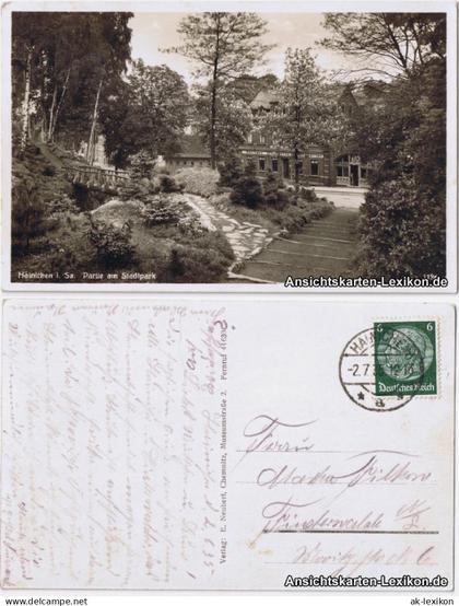 Hainichen Partie im Stadtpark - Blick auf Gasthaus Kronprinz 1935