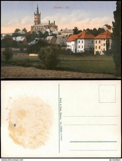Ansichtskarte Hartha Häuser mit Kirche 1913