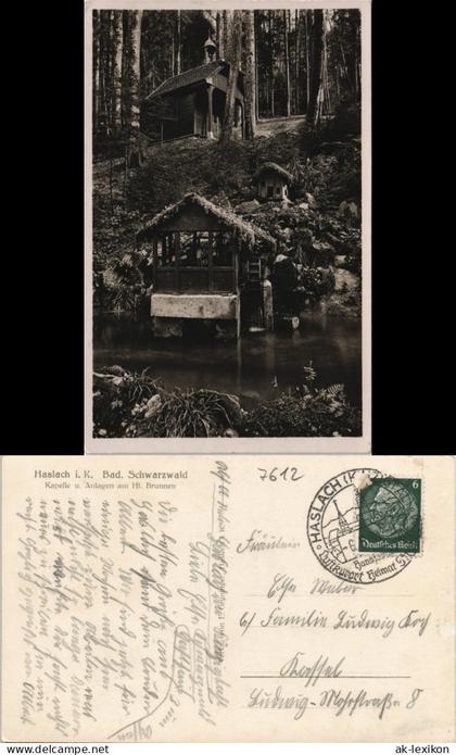 Ansichtskarte Haslach im Kinzigtal Kapelle u. Anlagen am Hl. Brunnen 1935