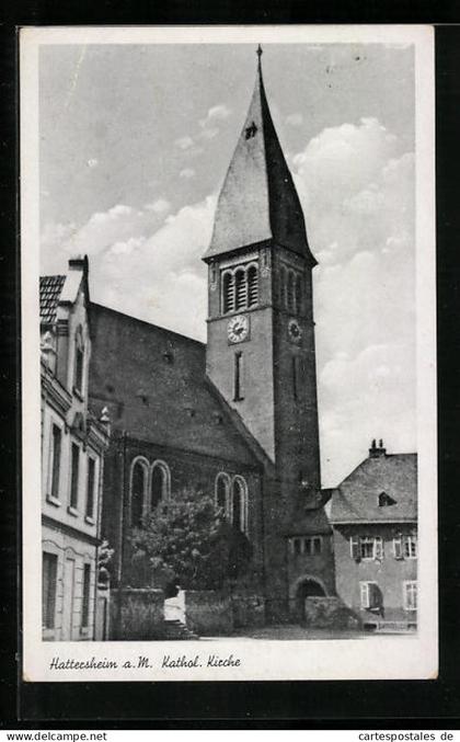 AK Hattersheim a. M., Blick zur Kathol. Kirche