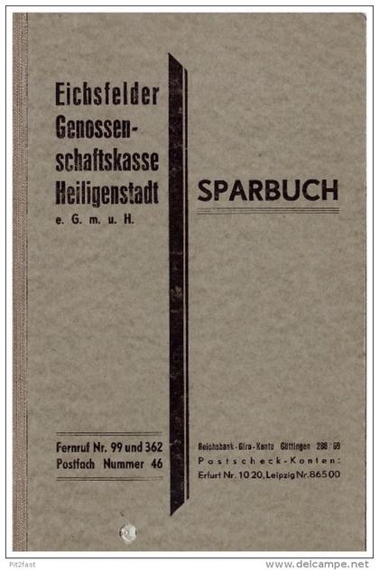 Sparbuch der Sparkasse Heiligenstadt , 1943-1945 , Karl Weber in Uder b. Eichsfeld , Bank !!!
