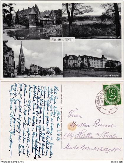 Herten (Westfalen) 4 Bild: Schloß, Panorama, Markt, Hospital 1952