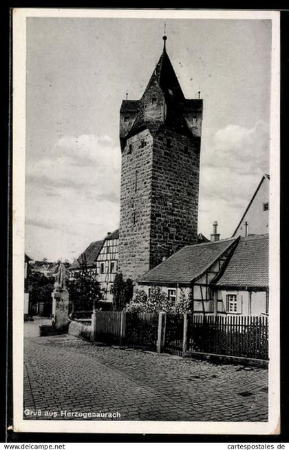 AK Herzogenaurach, Strassenpartie mit Stadtturm