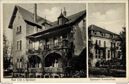 CPA Bad Orb im Main Kinzig Kreis Hessen, Spessart Sanatorium, Fassade, Gartenansicht