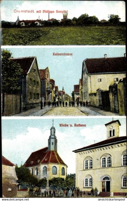 CPA Crumstadt Riedstadt Hessen, Philipps Hospital, Kaiserstraße, Kirche, Rathaus