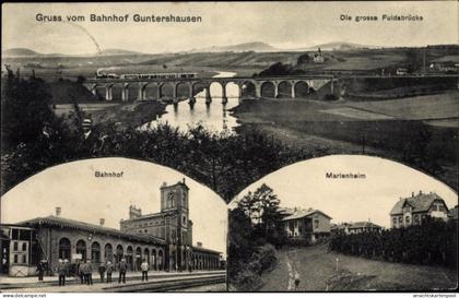 CPA Guntershausen Baunatal im Landkreis Kassel, Fuldabrücke, Bahnhof, Marienheim