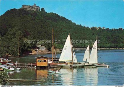 Waldeck  Edersee Hessen Schloss-Waldeck Edersee Segelboote Bootshaus Hafen Wald