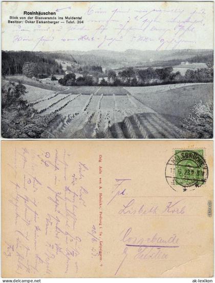 Ansichtskarte Hetzdorf-Halsbrücke Rosinhäuschen - Blick in das Tal 1923