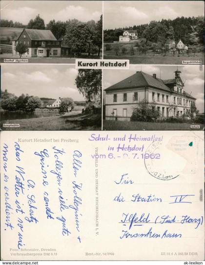 Hetzdorf-Halsbrücke Gasthof Jägerhorn, Bergschlößchen, Sumpfmühle, Schule 1959