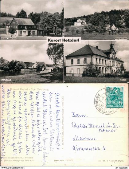 Hetzdorf-Halsbrücke Gasthof Jägerhorn, Bergschlößchen, Sumpfmühle, Schule 1960
