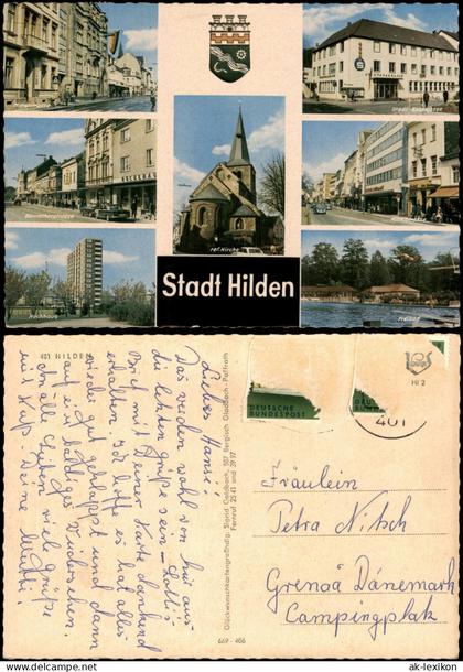 Ansichtskarte Hilden MB: Mittelstraße Sparkasse Benratherstraße Freibad 1971