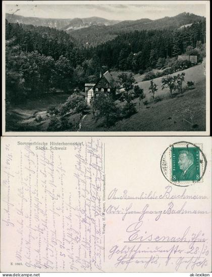 Ansichtskarte Hinterhermsdorf-Sebnitz Blick auf das Gasthaus 1929