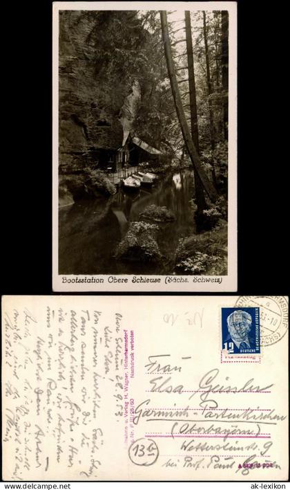 Ansichtskarte Hinterhermsdorf-Sebnitz Bootstation Obere Schleuse 1953