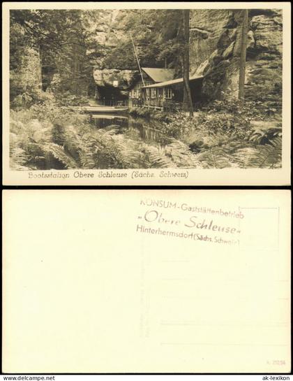 Ansichtskarte Hinterhermsdorf-Sebnitz Bootstation Obere Schleuse 1954