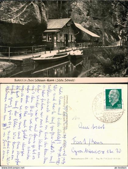 Ansichtskarte Hinterhermsdorf-Sebnitz Bootstation Obere-Schleusen-Klamm 1962