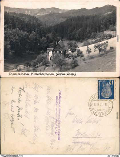 Ansichtskarte Hinterhermsdorf-Sebnitz Panorama-Ansicht 1951