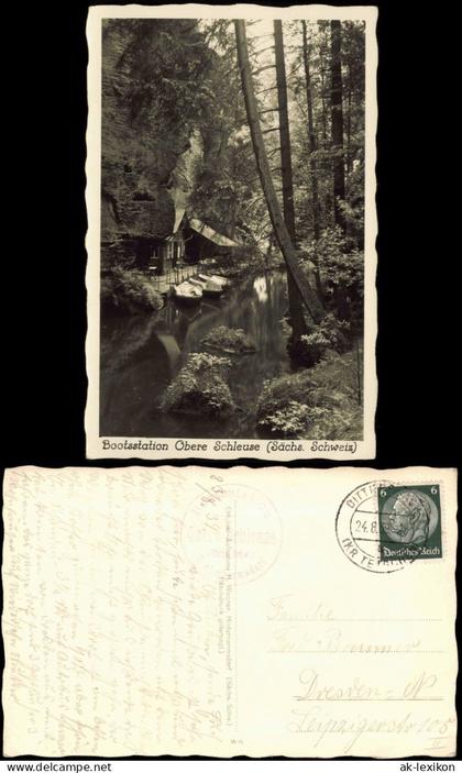 Hinterhermsdorf-Sebnitz Bootsstation Obere Schleuse Fotokarte 1939