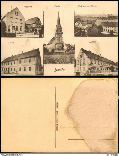 Ansichtskarte Boritz-Hirschstein Dorfplatz Schule Gasthof 5 Bild 1916
