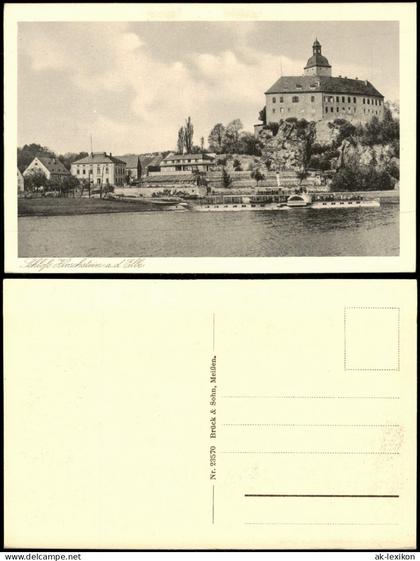 Ansichtskarte Hirschstein Schloß Schaufelraddampfer 1926
