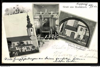 AK Hochkirch, Kirche, Altar, Eingang zum Kirchhof mit Kriegerdenkmal