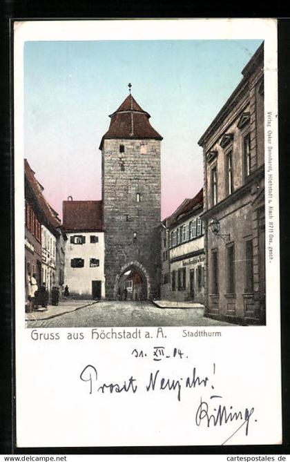 AK Höchstadt a. A., Strassenpartie am Stadtturm