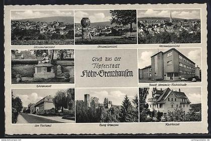 AK Höhr-Grenzhausen, Gesamtansicht, Keramik-Fachschule, Burg Grenzau, Kurhaus