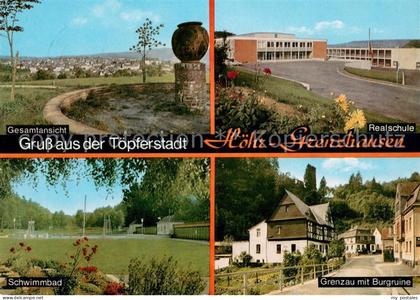 Hoehr-Grenzhausen Gesamtansicht Realschule Schwimmbad Grenzau mit Burgruine
