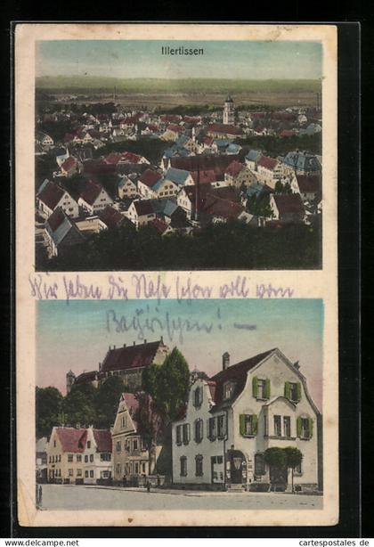 AK Illertissen, Totalansicht, Haus mit Sonnenuhr