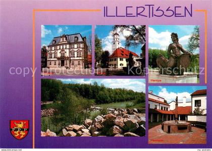 Illertissen Rathaus Kirche Illernixe Pfarrheim Brunnen Partie am Fluss
