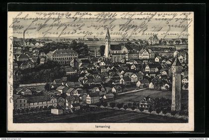 Künstler-AK Ismaning, Ortsansicht aus der Vogelschau