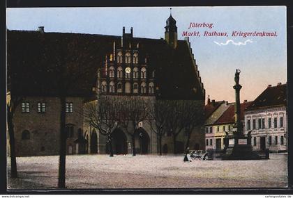 AK Jüterbog, Markt, Rathaus und Kriegerdenkmal