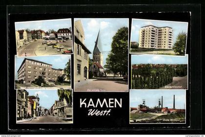AK Kamen / Westf., Bahnhofstrasse, Markt, Zeche Monopol