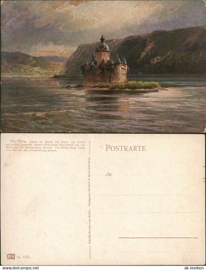 Kaub Künstlerkarte "Die Pfalz" bei Kaub, Astudin-Karte Rhein 1920