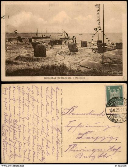 Ansichtskarte Kellenhusen (Ostsee) Strandleben, Bootssteg 1925