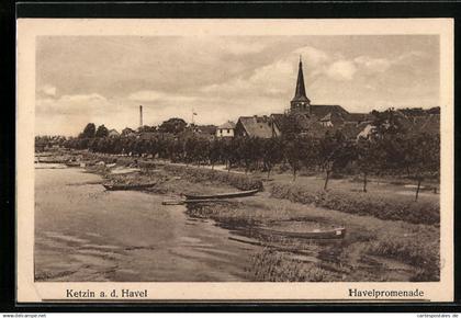 AK Ketzin /Havel, Havelpromenade mit Ortsblick