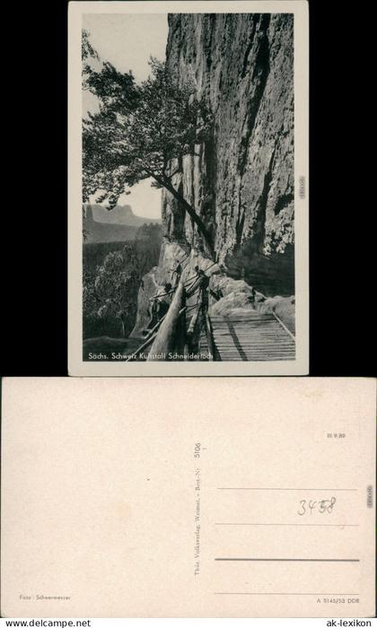Ansichtskarte Kirnitzschtal Kuhstall, Schneiderloch 1953
