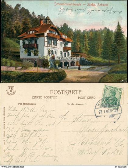 Ansichtskarte Kirnitzschtal-Sebnitz Schrammsteinebaude 1907