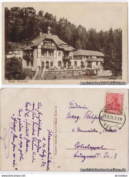 Ansichtskarte Kirnitzschtal-Sebnitz Schrammsteinebaude 1921