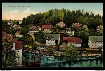 AK Kirschau i. Sa., Ortsansicht mit Fluss und Häusern