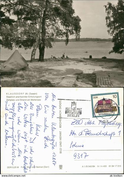 Ansichtskarte Klausdorf-Am Mellensee Zeltplatz und Strand am Mellensee 1984