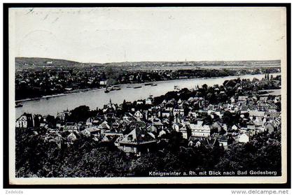 6619 - alte Ansichtskarte - Königswinter Blick nach Bad Godelberg gel 1938 - Werbestempel Luftpost