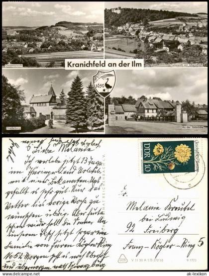 Kranichfeld DDR Mehrbild-AK mit Niederburg, Ilm Brücke, Gesamtansicht 1968