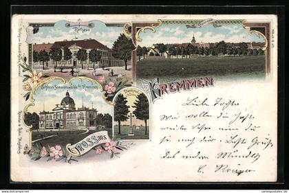 Lithographie Kremmen, Rathaus, Schloss Sommerswalde, Panorama