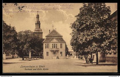 AK Lampertheim a. Rhein, Rathaus und Kath. Kirche