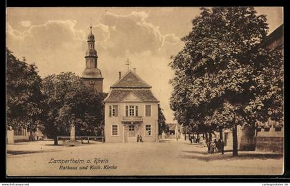AK Lampertheim a. Rhein, Rathaus und Kath. Kirche