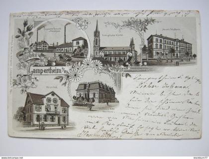 Lampertheim , Gasthof , Fabrik , Schule ,seltene Ansichtskarte um 1900