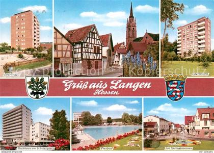 Langen Hessen Oberlinden Hochhaus Zentrum Kirche Hochhaus Schillerplatz Freibad