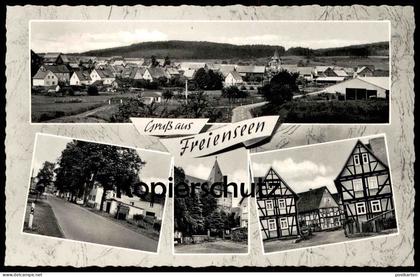 ÄLTERE POSTKARTE GRUSS AUS FREIENSEEN LAUBACH STEMPEL GRÜNBERG Fachwerkhaus Panorama Ansichtskarte AK postcard cpa