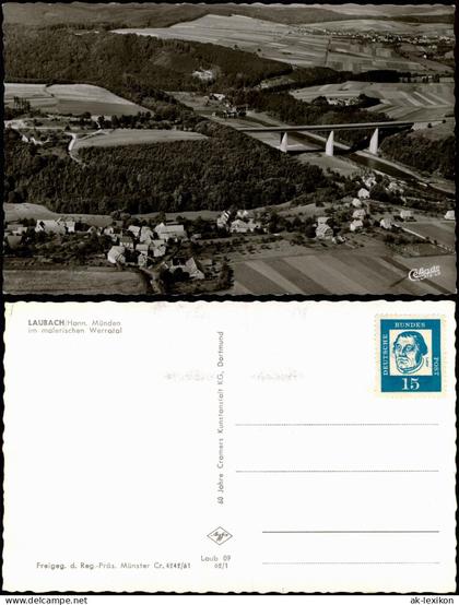Ansichtskarte Laubach (Hessen) Luftbild mit Autobahnbrücke 1962