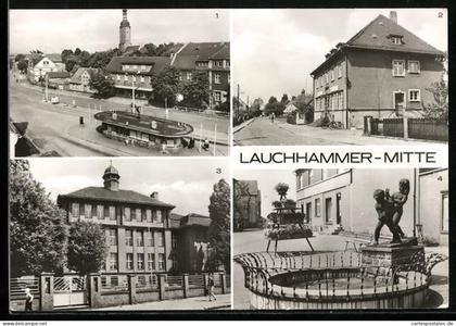 AK Lauchhammer-Mitte, Wilhelm-Pieck-Platz, Postamt, Polytechnische Oberschule, Brunnen an der Kleinleipischer Strasse